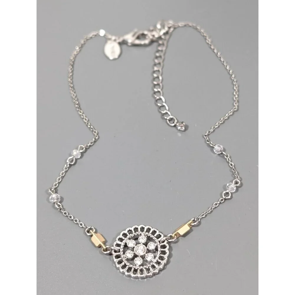 Express Two Tone Rhinestone Medallion Dainty Choker‎ Necklace 15